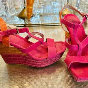 Stylish Pink and Orange Wedge Sandals